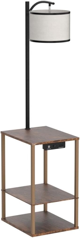 SUNMORY Floor Lamp with Table, End Table for Living Room with Lamp, Shelves Side Table with Charging Station(USB & AC Port), 3 Color Temperature LED Bulb, Modern Nightstand Lamp for Bedroom, Office