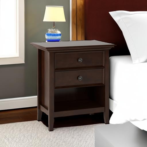 SIMPLIHOME Amherst Solid Wood 24 Inch Wide Traditional Bedside Nightstand Table in Russet Brown, for The Living Room and Bedroom
