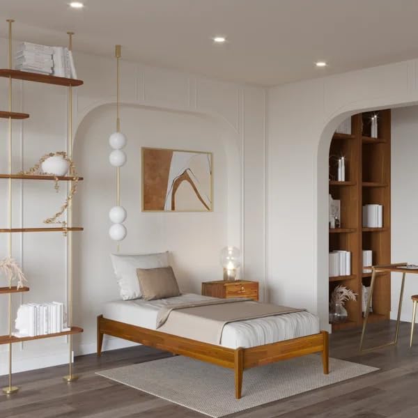 Bme Dinkee Twin Bed Frames without Headboard, Acacia Wood 15 Inch Platform Bed, Slat Support, Japanese Joinery Bed, No Box Spring Needed, Easy Assembly, Minimalist Modern and Bohemian Style, Caramel