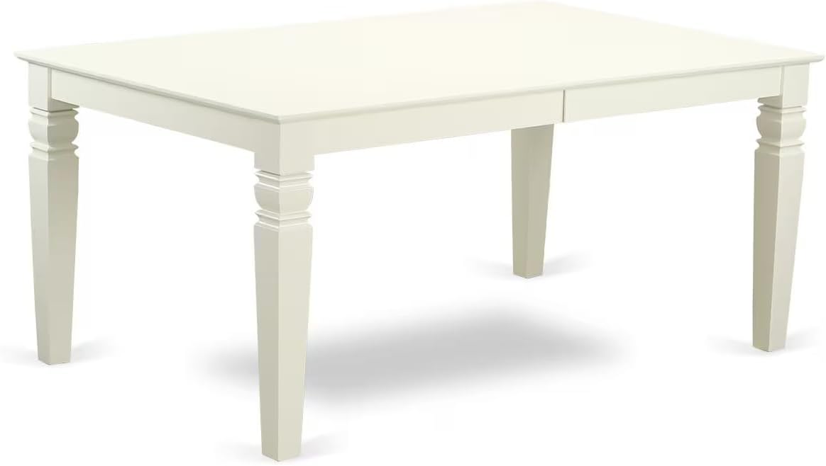 East West Furniture LGAB7-LWH-64 7 Piece Modern Dining Table Set Consist of a Rectangle Wooden Table with Butterfly Leaf and 6 White Faux Leather Upholstered Chairs, 42x84 Inch, Linen White