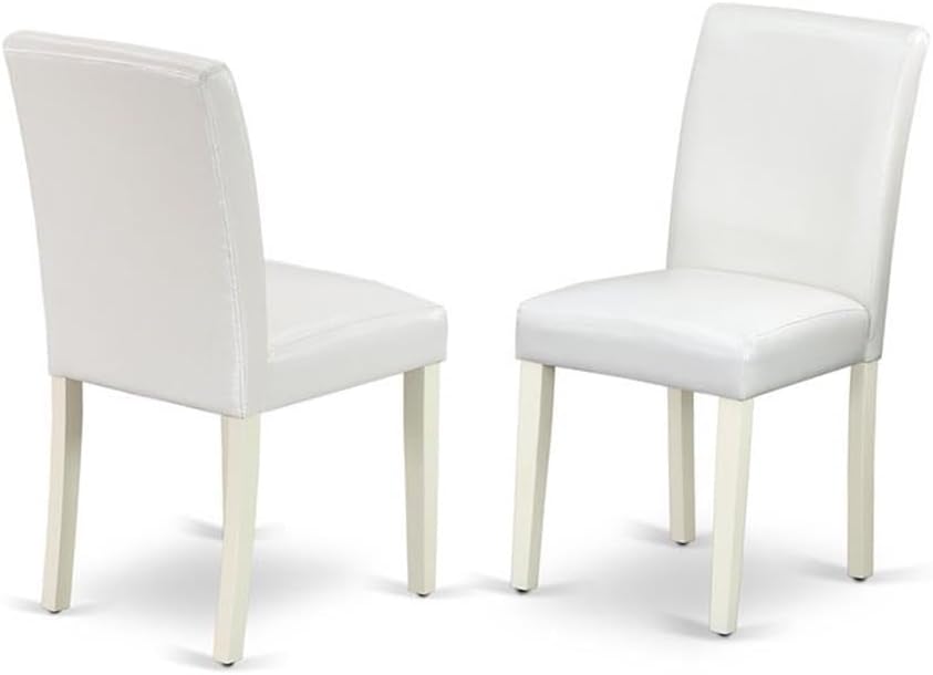 East West Furniture X077AB264-7 7 Piece Dining Room Table Set Consist of a Rectangle Dining Table with X-Legs and 6 White Faux Leather Upholstered Parson Chairs, 40x72 Inch, Multi-Color