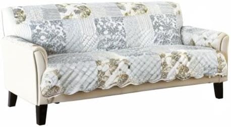 Patchwork Scalloped Printed Furniture Protector Stain Resistant Sofa Cover (Sofa, Grey)