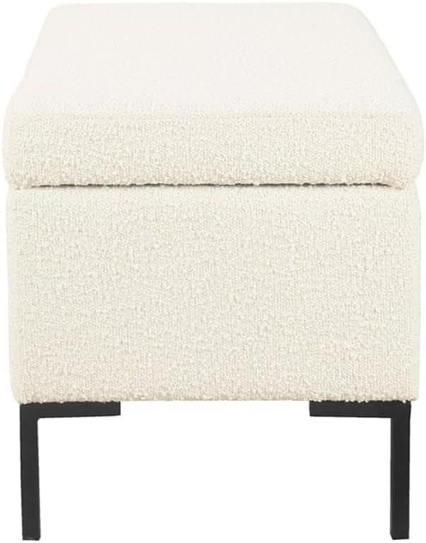 HomePop Upholstered Storage Bench with Metal Leg Home Décor|Bench with Storage for Living Room & Entryway - Cream Boucle