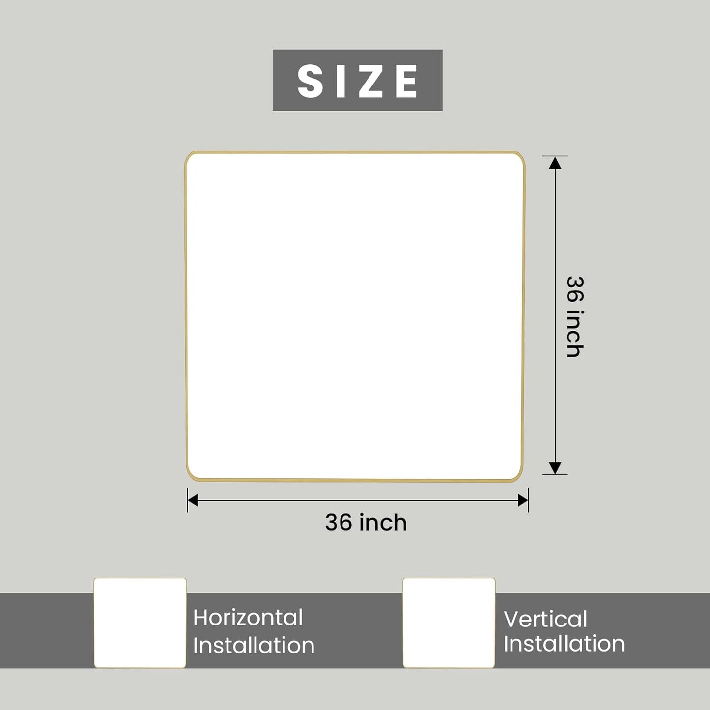 Gold Bathroom Mirror, 36x36 Inch Brushed Gold Metal Frame Mirror for Wall, Rounded Rectangle Bathroom Vanity Mirror, Tempered Glass, Anti-Rust, Horizontal/Vertical