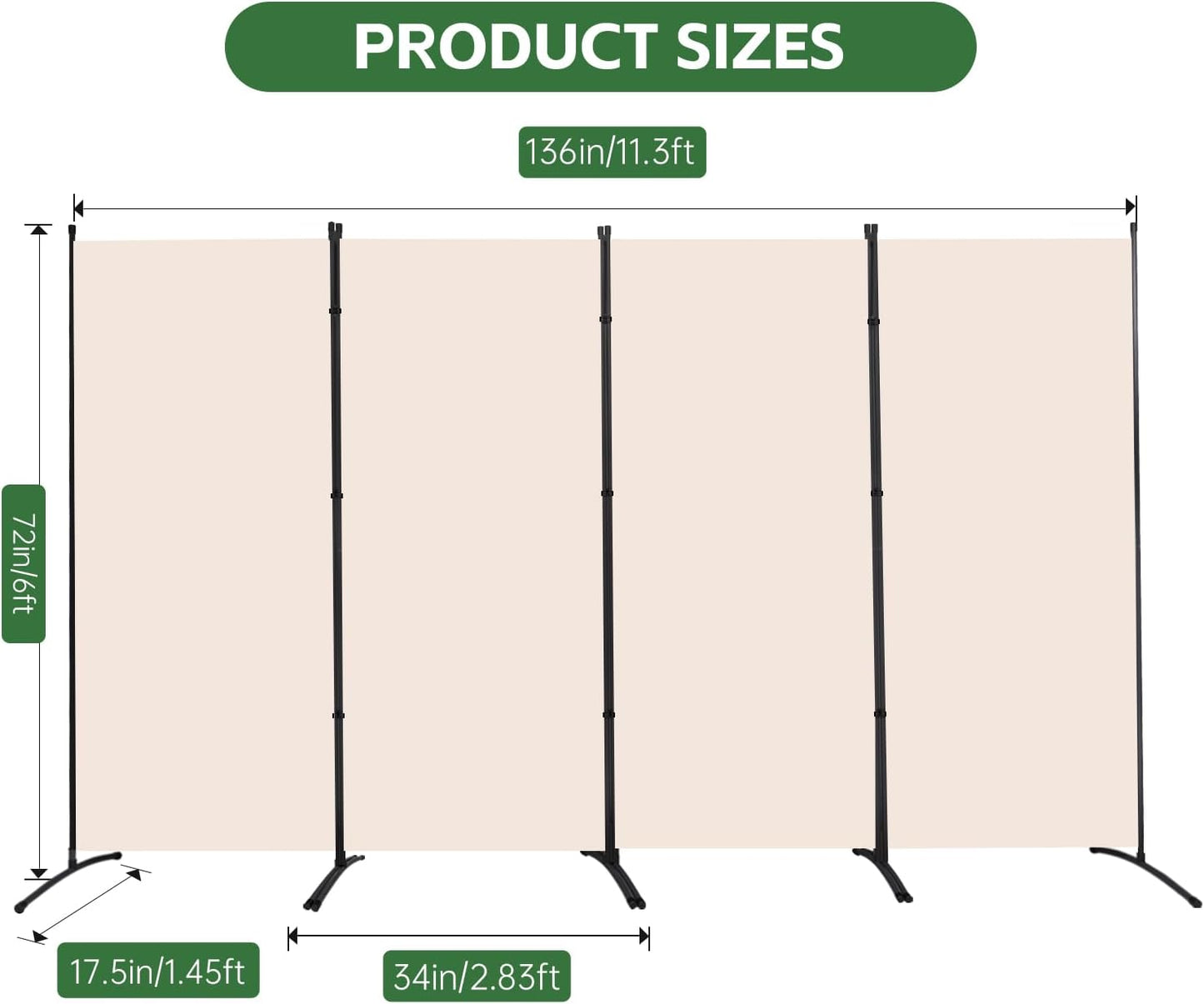 YASRKML Room Divider Folding Privacy Screens, Portable Room Divider Panel 4 Panel Partition Room Dividers Screen, Freestanding Room Partitions and Dividers Fabric Dividers for Room Separation, Beige