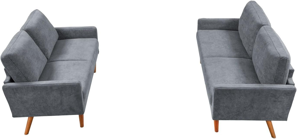 Kent 2 Piece Velvet Sofa and Loveseat Set, European Style with Modern & Vintage Flair, Upholstered 5 Seater Couch, Chic Living Room Furniture Seating for Home, Apartment or Office, Grey