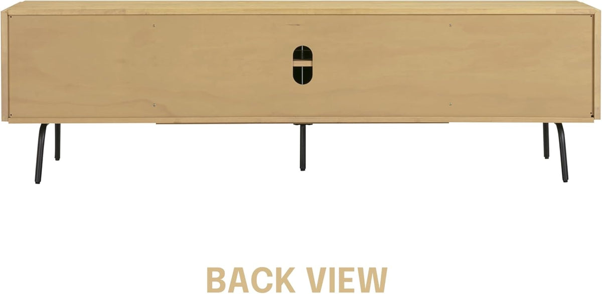 NTC Veil TV Stand with 4 Doors for TVs up to 75’’, Media Console with Vertical Groove Design and Metal Legs, Modern Entertainment Center for Living Room and Bedroom, Effortless Assembly, Sand