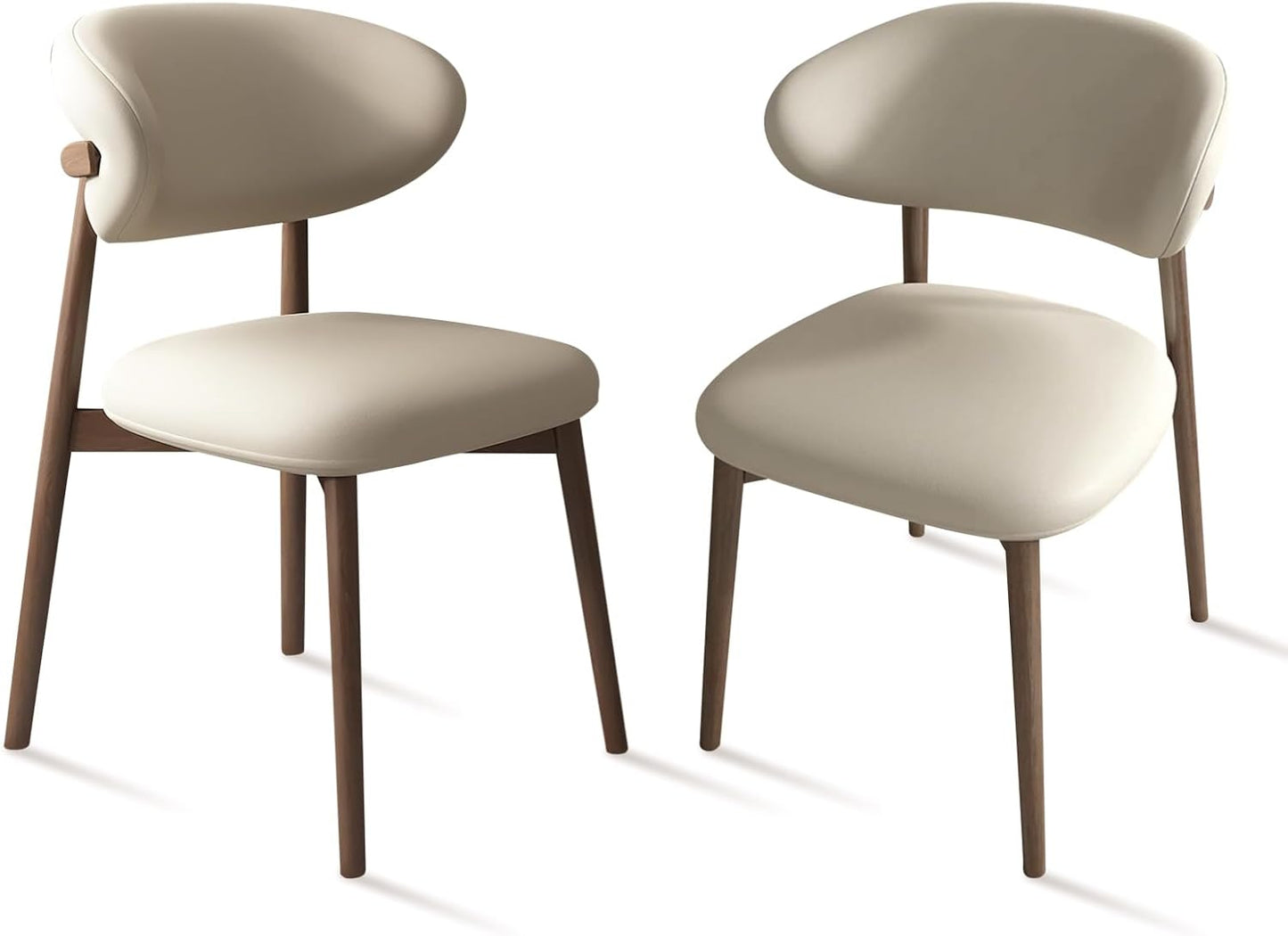 Upholstered Dining Chairs Set of 2,Mid Century Modern Kitchen Chairs with Back and Wood Frame,Faux Leather Dinner Chairs (White + Black Legs, Set of 2)