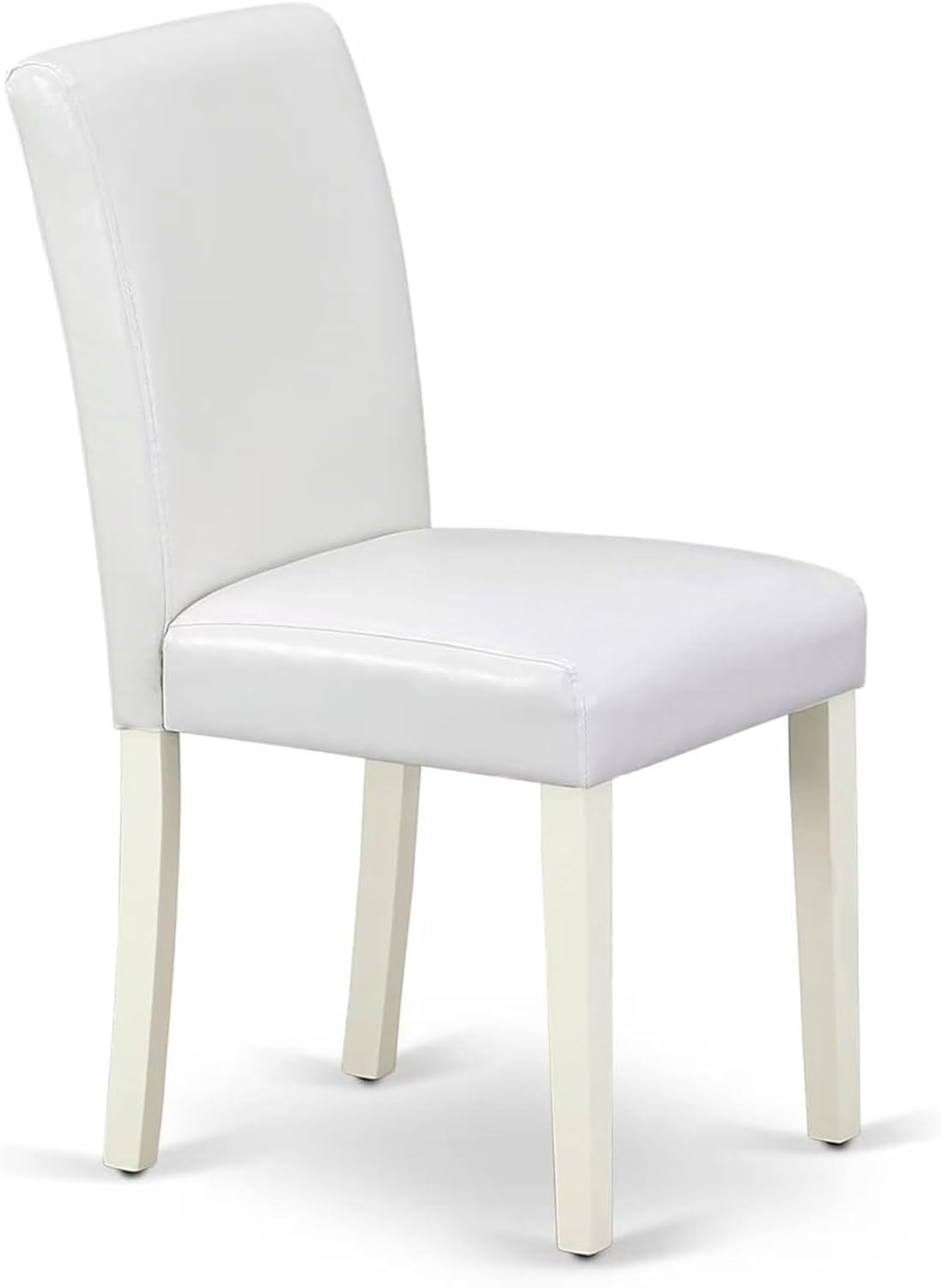 East West Furniture ANAB3-LWH-64 3 Piece Modern Dining Table Set Contains a Round Kitchen Table with Pedestal and 2 White Faux Leather Upholstered Chairs, 36x36 Inch, Linen White