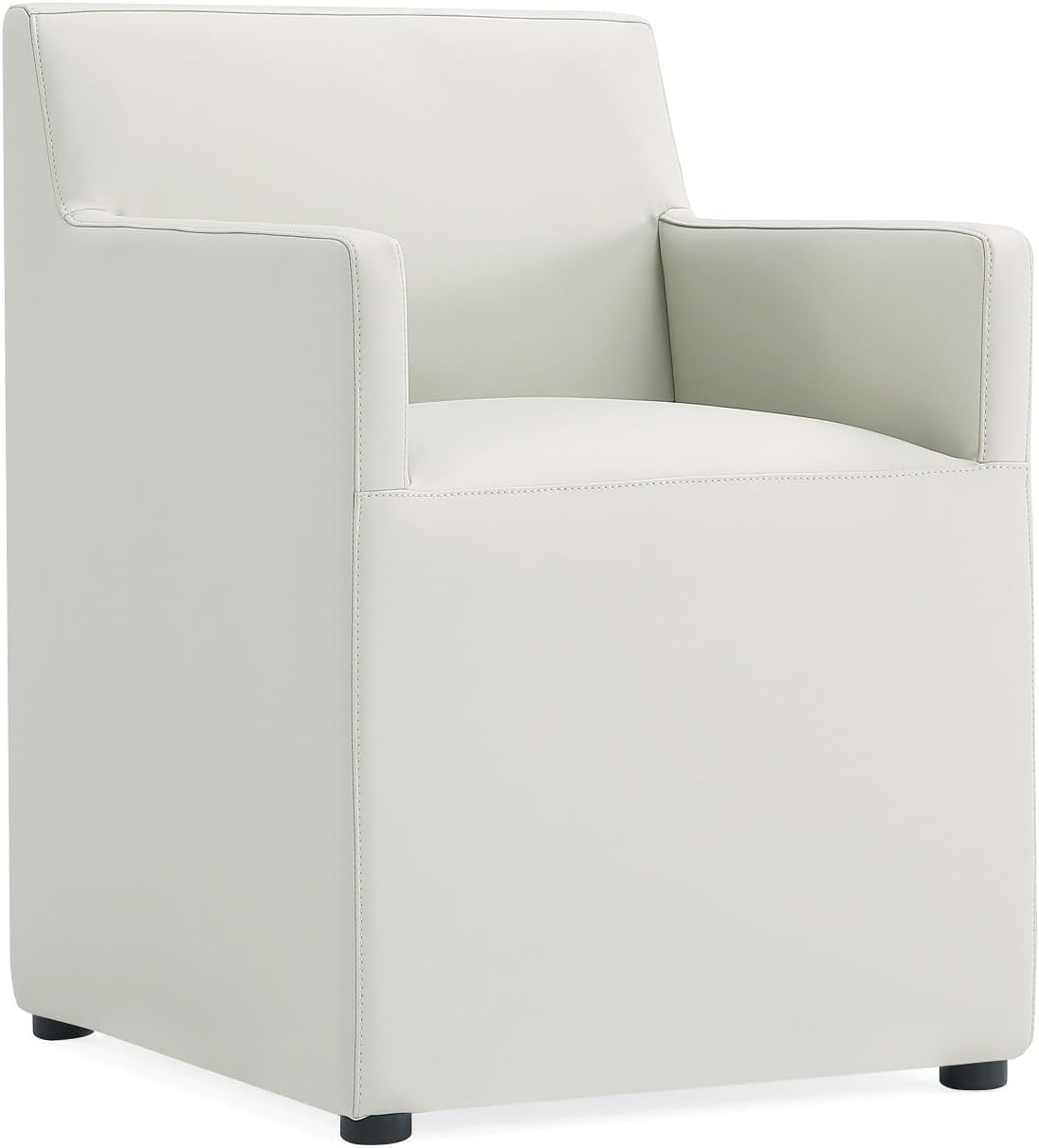 Manhattan Comfort Anna Square Modern Dining Chair with Arms, Head-to-Toe Faux Leather Upholstered Accent Armchair with Plastic Foot Padding, Set of 2, Stone Grey