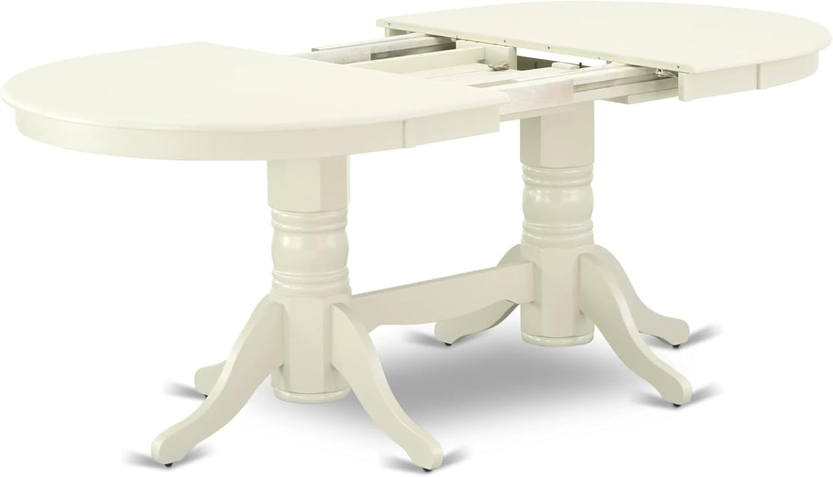 East West Furniture VAAS7-LWH-42 7 Piece Dining Table Set consists A Wooden Table and 6 Beige Red Polyester Fabric Parson Chairs with Stylish Back- Linen White Finish