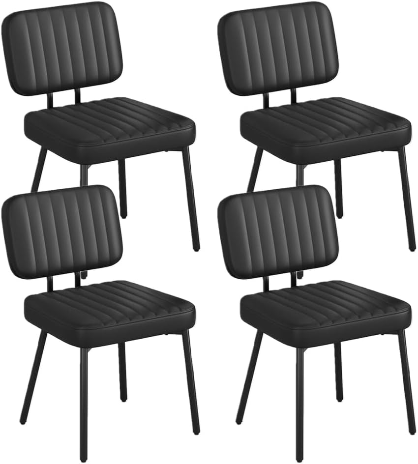 Dining Chairs Set of 4, Upholstered Mid Century Modern Kitchen Dining Room Accent Chairs with Faux Leather Cushion Seat & Metal Legs for Kitchen, Living Room (Black, Set of 4)