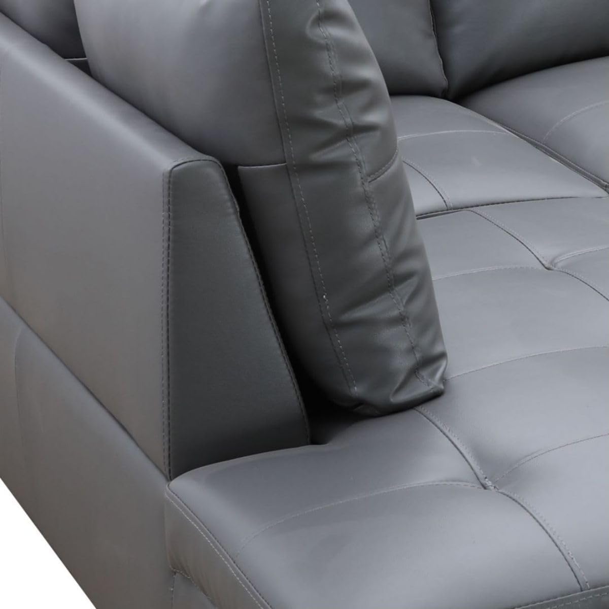 Dark Grey L-Shaped 3-Piece Faux Leather Sofa with Storage Ottoman Set, Sectional Couch Sofa Set for Living Room, Office, Small Space