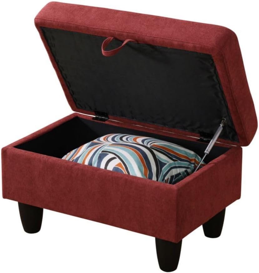 Red L-Shaped 3-Piece Flannelette Sofa with Storage Ottoman Set, Sectional Couch Sofa Set for Living Room, Office, Small Space