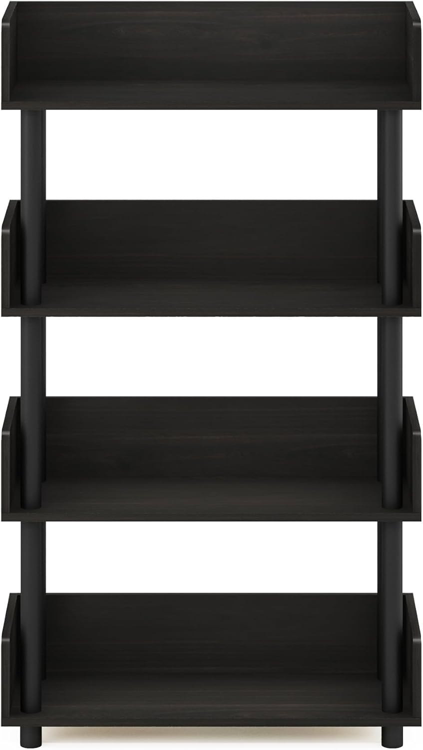 Furinno Turn-N-Tube 4-Tier Multipurposes Display Rack, Open Shelf Rack/Storage with Back & Side Panel, Espresso