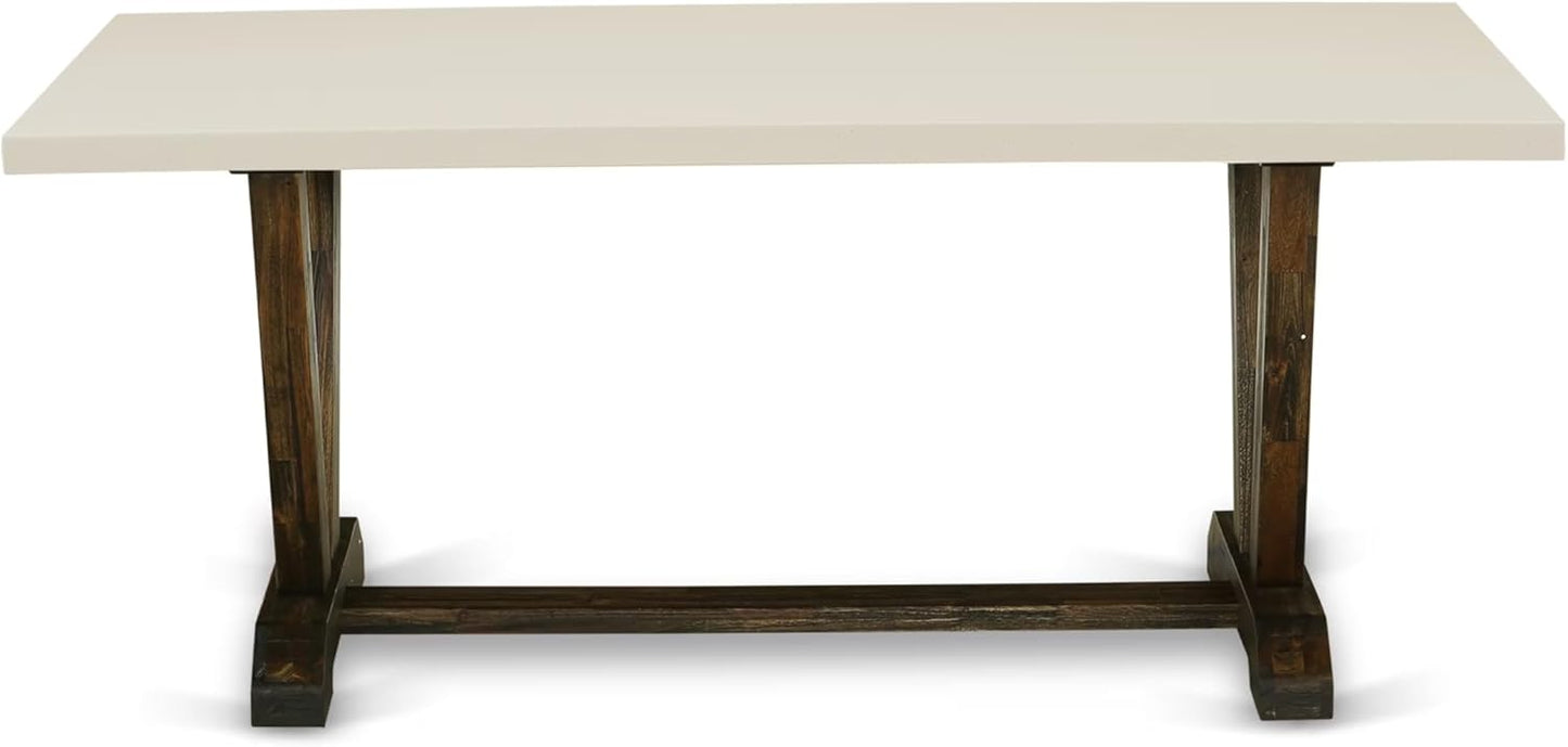 East West Furniture V727VE721-5 5 Piece Modern Dining Table Set Includes a Rectangle Wooden Table with V-Legs and 4 Blue Color Linen Fabric Upholstered Chairs, 40x72 Inch, Multi-Color