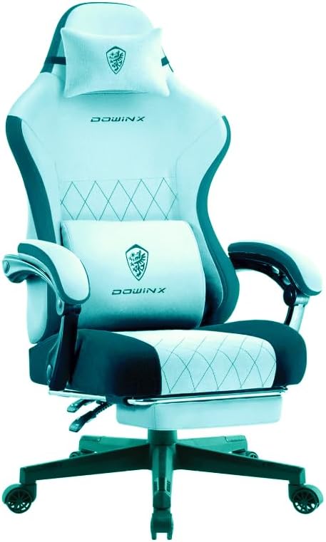 Dowinx Fabric Gaming Chair, Computer Office Chair with Pocket Spring Cushions and Lumbar Support, Ergonomic Massage Gaming Chairs with Footrest