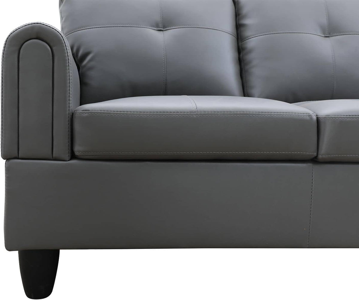NicBex Sectional Couch 3 Pieces Sofa Set with Left Chaise Faux Leather L Shaped Cloud Couch for Living Room Furniture Sets with Storage Ottoman, Modular Sofa for Living Room & Apartment, Gray