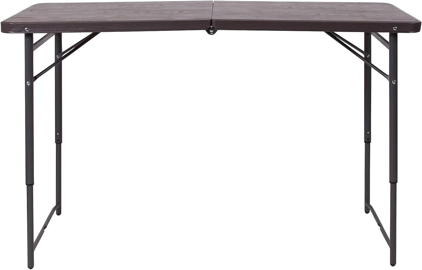 Flash Furniture Mills 4-Foot Height Adjustable Bi-Fold Brown Wood Grain Plastic Folding Table with Carrying Handle