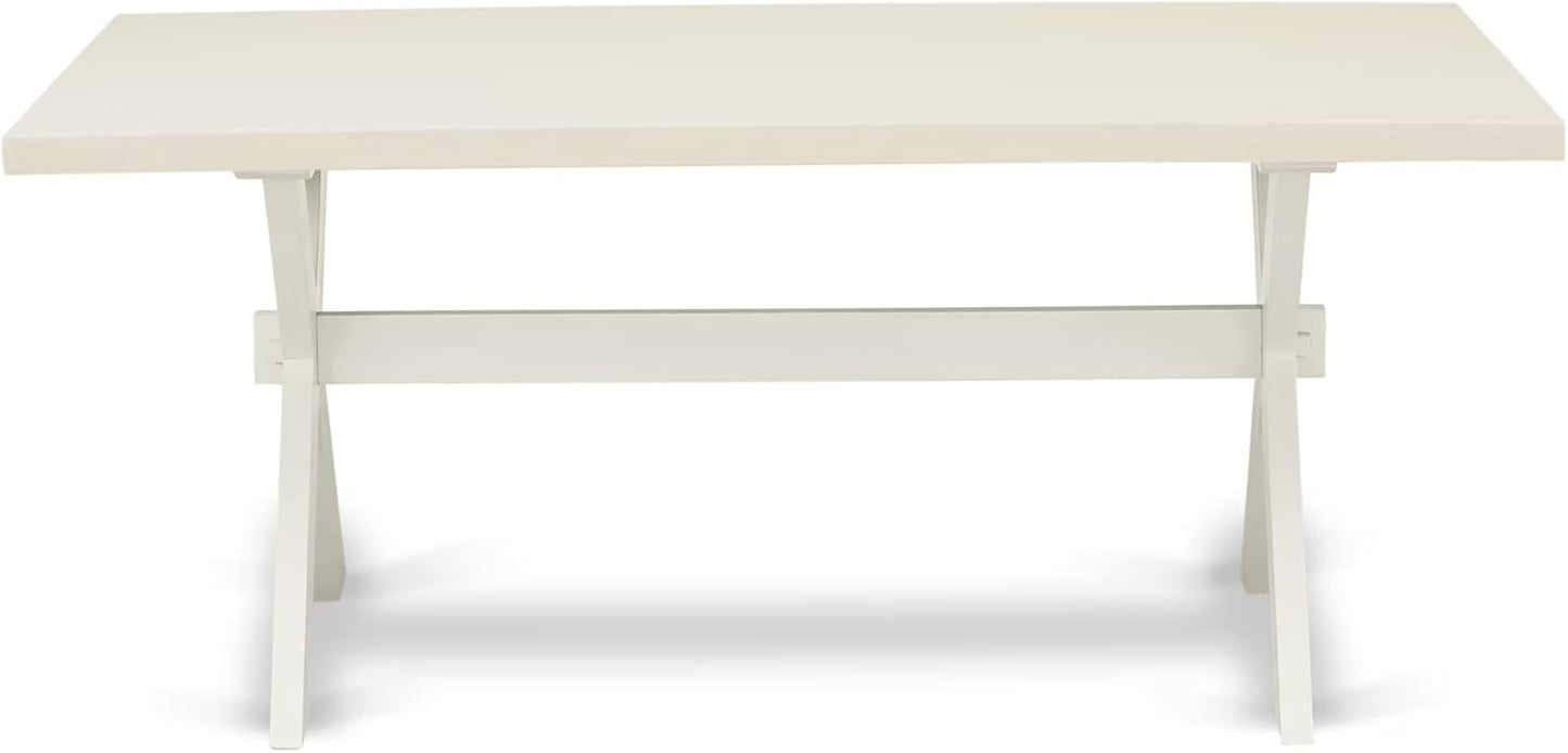 East West Furniture X027CE215-7 7 Piece Dining Room Table Set Consist of a Rectangle Kitchen Table with X-Legs and 6 Baby Blue Linen Fabric Parson Dining Chairs, 40x72 Inch, Multi-Color