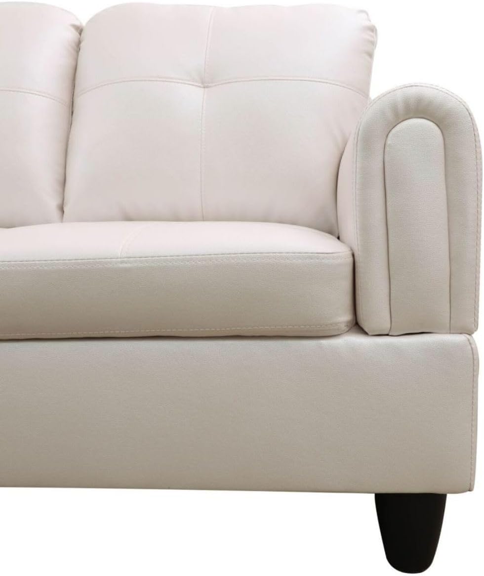 Pearl White L-Shaped 3-Piece Faux Leather Sofa with Storage Ottoman Set, Sectional Couch Sofa Set for Living Room, Office, Small Space