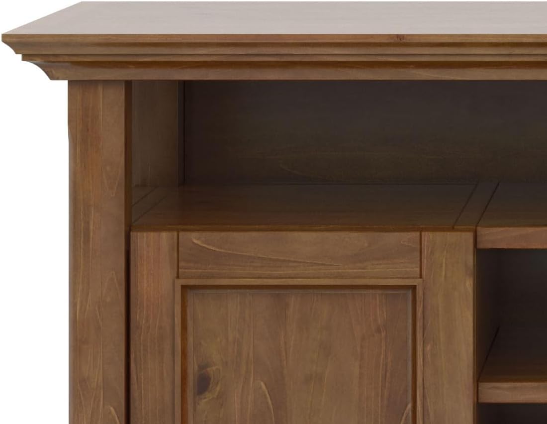 SIMPLIHOME Amherst 54-inch Wide Solid Wood TV Stand in Medium Saddle Brown, Transitional-Style Media Console for Living Room with Adjustable Shelves and Cable Management