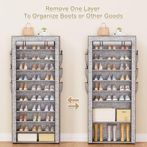 Covered Shoe Rack Tall Metal Shoes Rack Organizer for Entryway Garage Closet Tall Shoe Shelf Shoe Storage Cabinet Free Standing Large Garage Shoes Racks Organizer