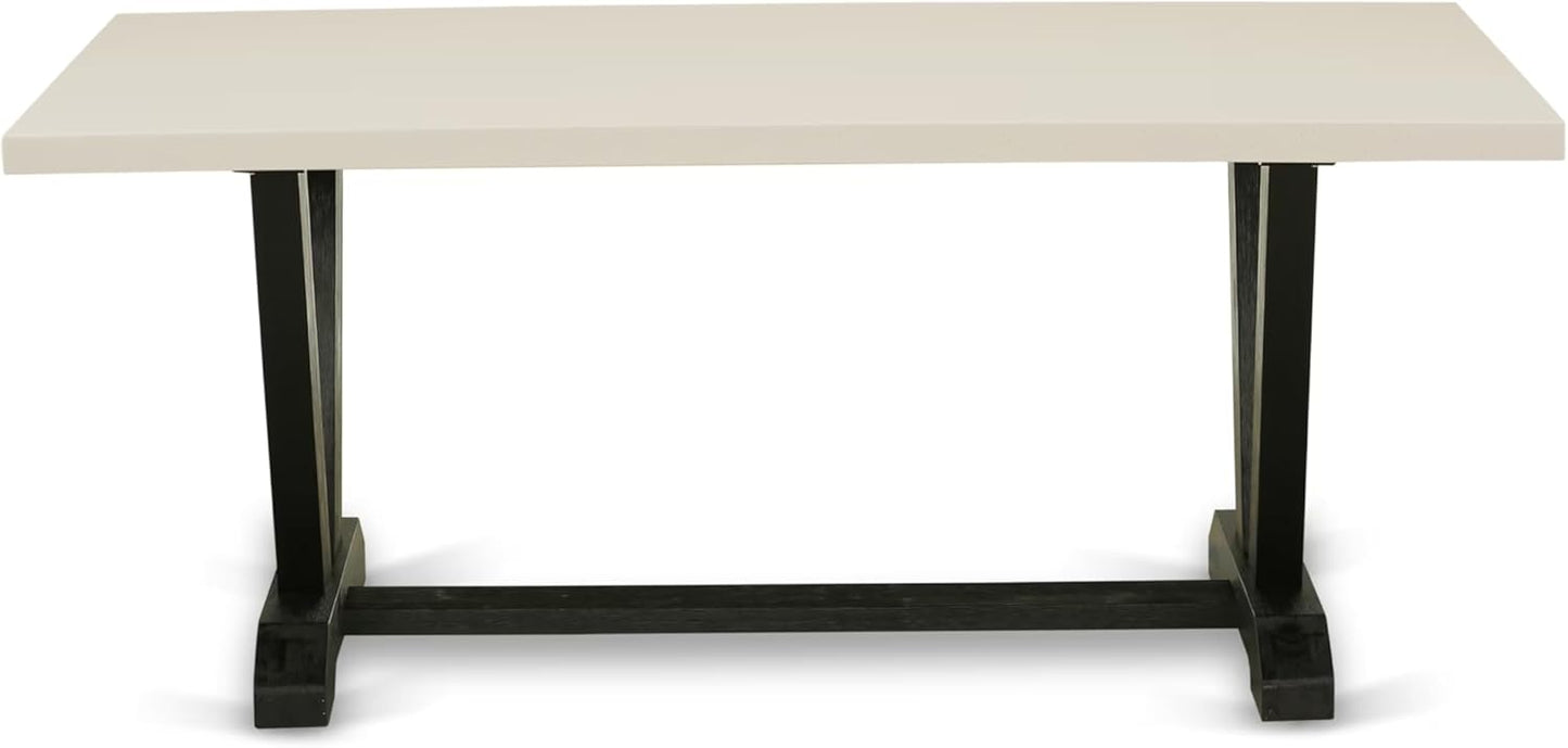 East West Furniture V627DR124-9 9 Piece Dining Set Includes a Rectangle Dining Room Table with V-Legs and 8 Black Color Linen Fabric Upholstered Parson Chairs, 40x72 Inch, Multi-Color