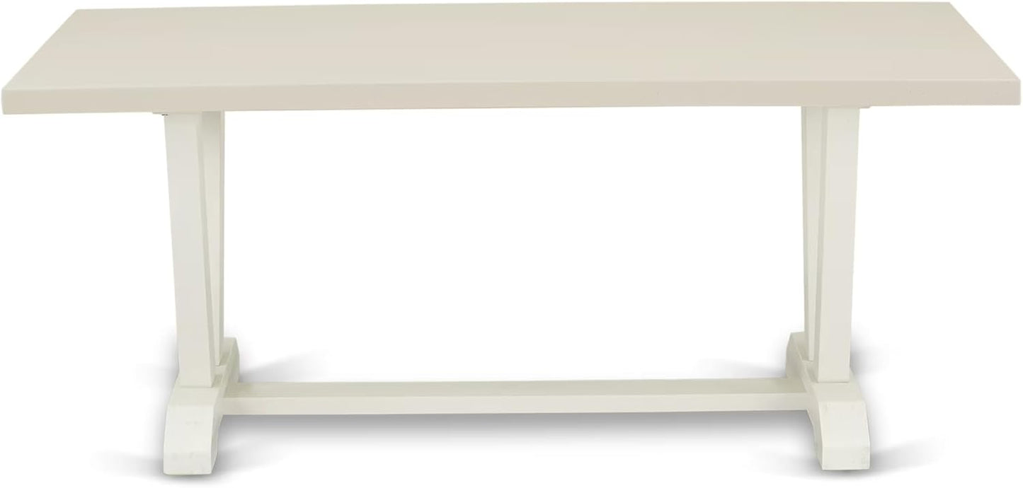 East West Furniture V027VE005-7 7 Piece Dining Set Consist of a Rectangle Dining Room Table with V-Legs and 6 Grey Linen Fabric Upholstered Parson Chairs, 40x72 Inch, Multi-Color