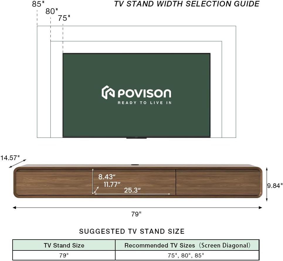Fully-Assembled Minimalist Floating TV Stand, Modern Wall-Mounted Entertainment Center with 3 Flip-Down Cabinet Doors, Solid Wood, Walnut Veneer, 78"