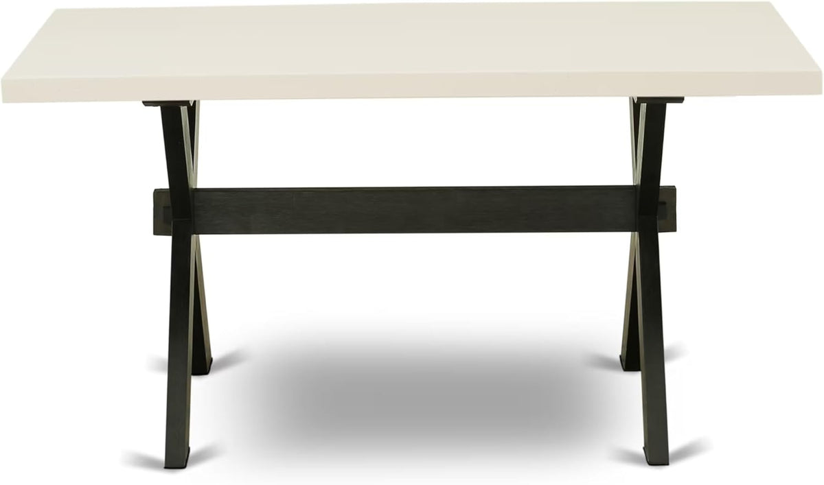 East West Furniture X626DR124-6 6 Piece Dining Table Set Contains a Rectangle Kitchen Table with X-Legs and 4 Black Color Linen Fabric Parson Chairs with a Bench, 36x60 Inch, Multi-Color