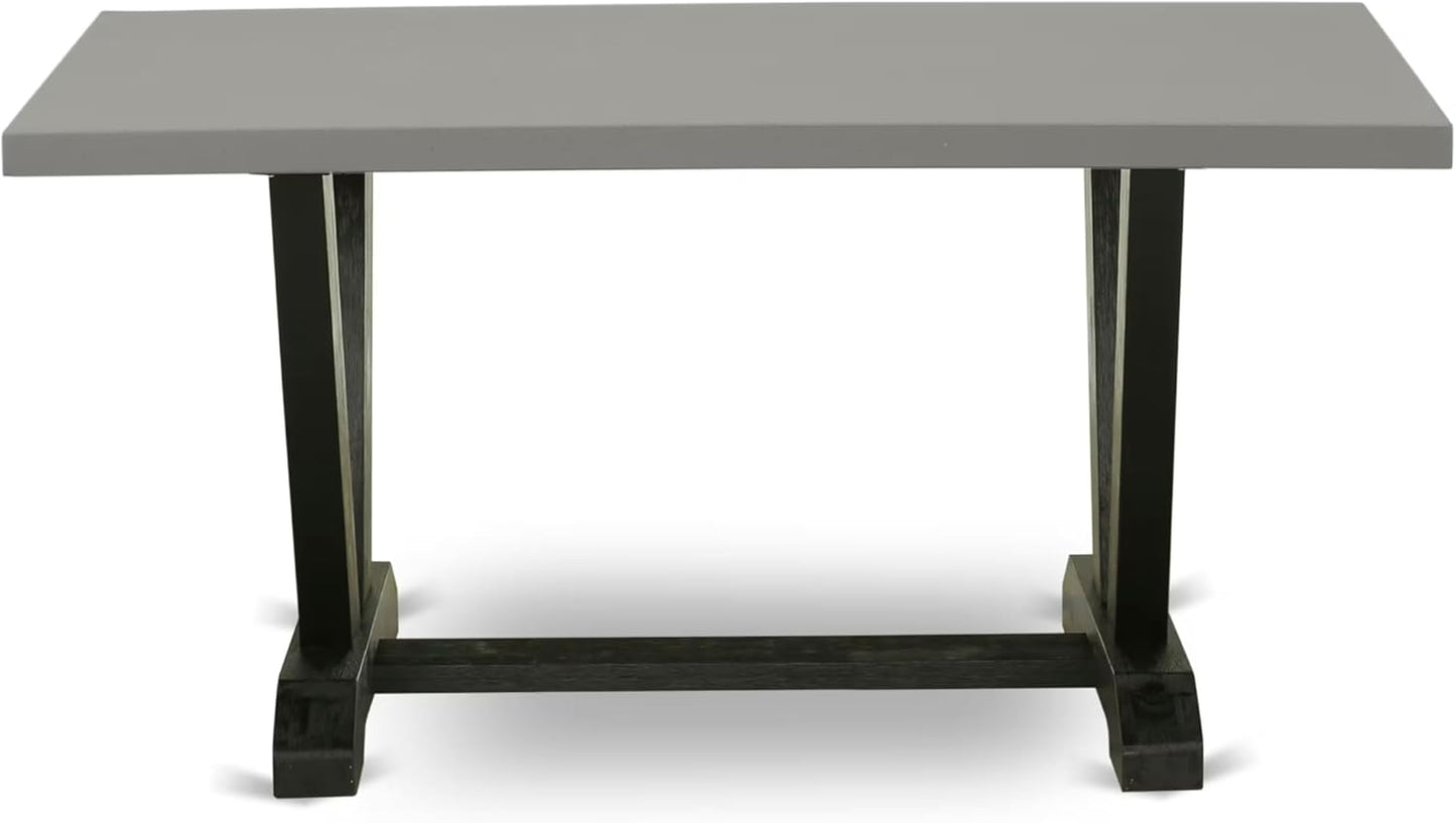 East West Furniture V696DR124-6 6 Piece Kitchen Table Set Contains a Rectangle Dining Table with V-Legs and 4 Black Color Linen Fabric Parson Chairs with a Bench, 36x60 Inch, Multi-Color