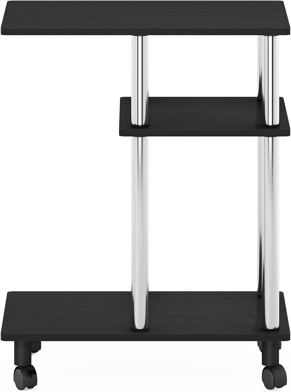 Furinno Turn-N-Tube C Shaped Side Table with Casters, Americano/Stainless Steel