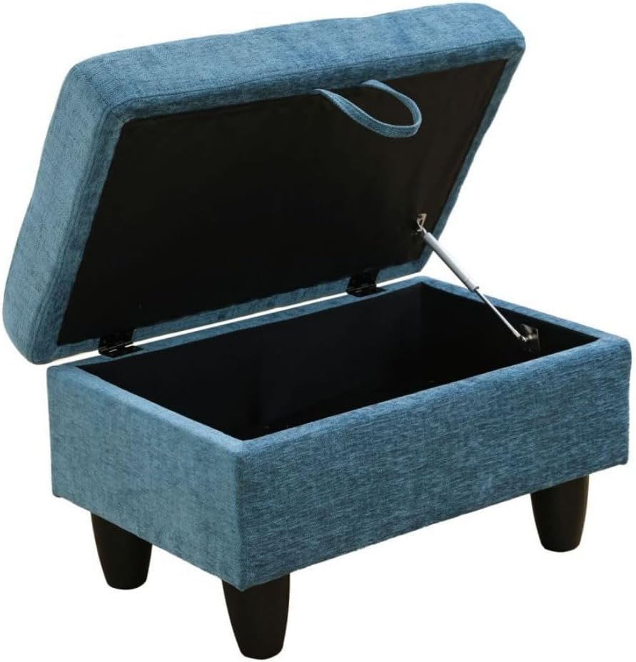 Blue L-Shaped 3-Piece Flannel Sofa with Storage Ottoman Set, Sectional Couch Sofa Set for Living Room, Office, Small Space