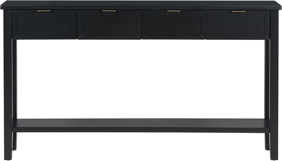 Ball & Cast 60“ Contemporary 4 Drawers Console Table, Long Narrow Entryway-Table with Drawer & Shelf, Modern Storage Sofa Tables, Farmhouse Wood Couch-Tables for Entrance Hallway Living,Black