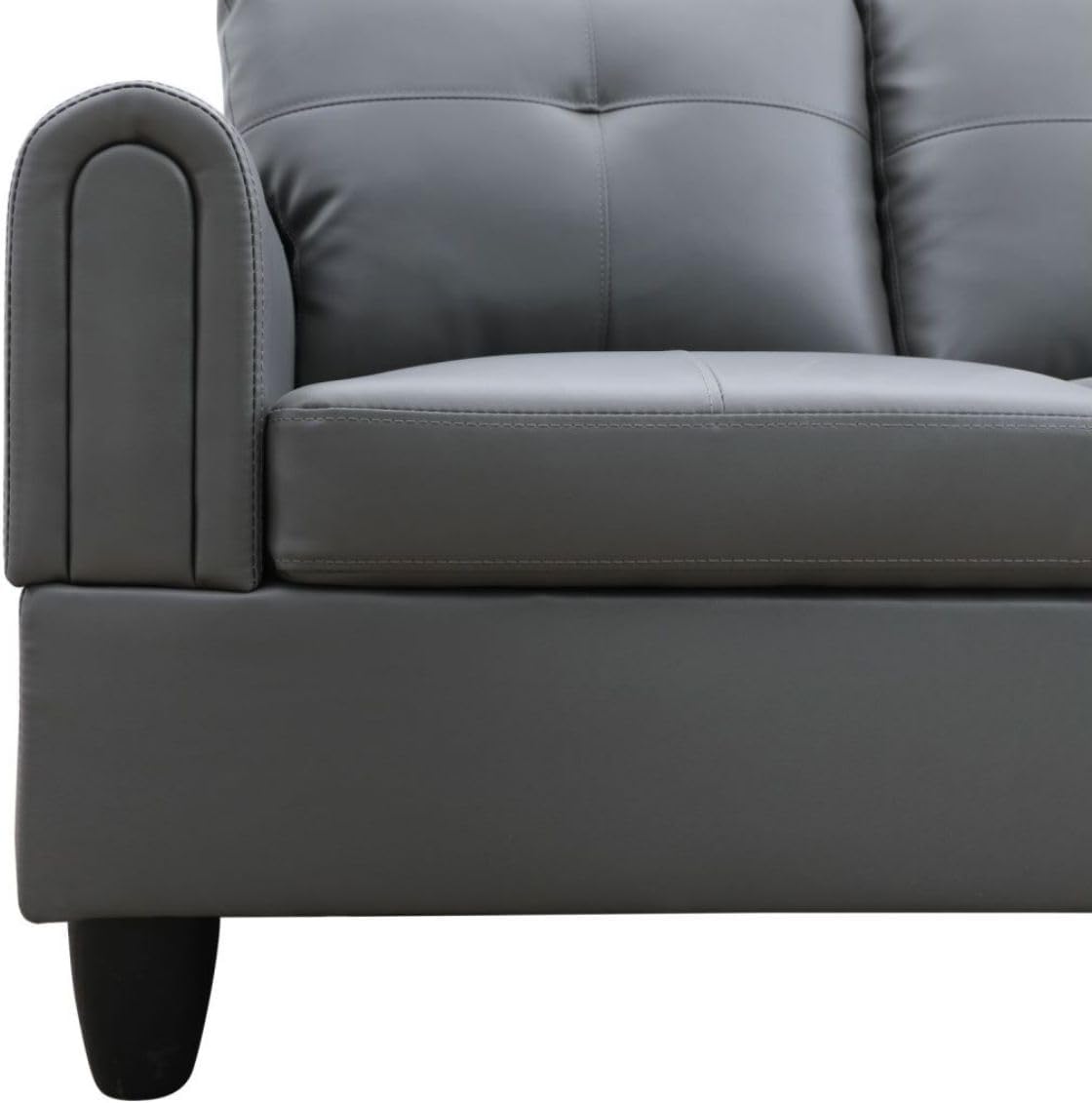 Dark Grey L-Shaped 3-Piece Faux Leather Sofa with Storage Ottoman Set, Sectional Couch Sofa Set for Living Room, Office, Small Space