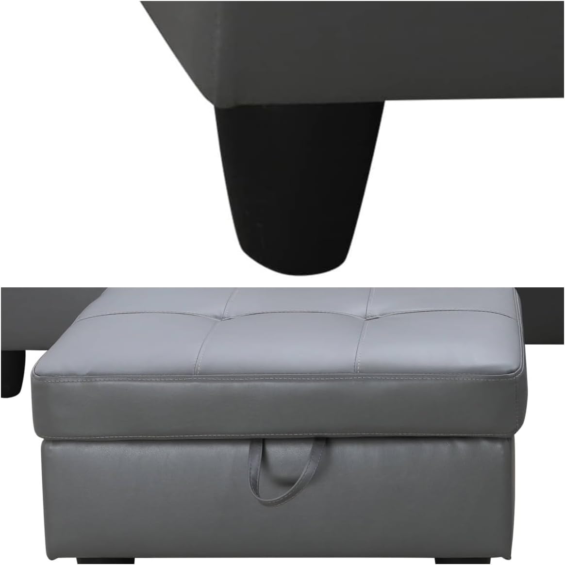 Convertible Leather Sectional Couch, Modern L Shaped Couch with Storage, Large Modular 5-Seat Sectional Sofa with Ottomans for Living Room and Office, Dark Grey