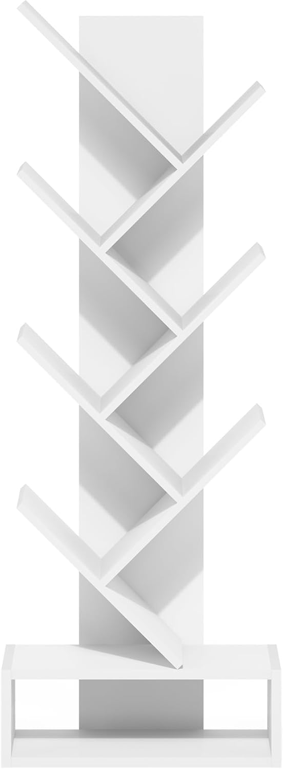 Furinno Tree Bookshelf 7-Tier Floor Standing Tree Bookcase with Bottom Shelf, White