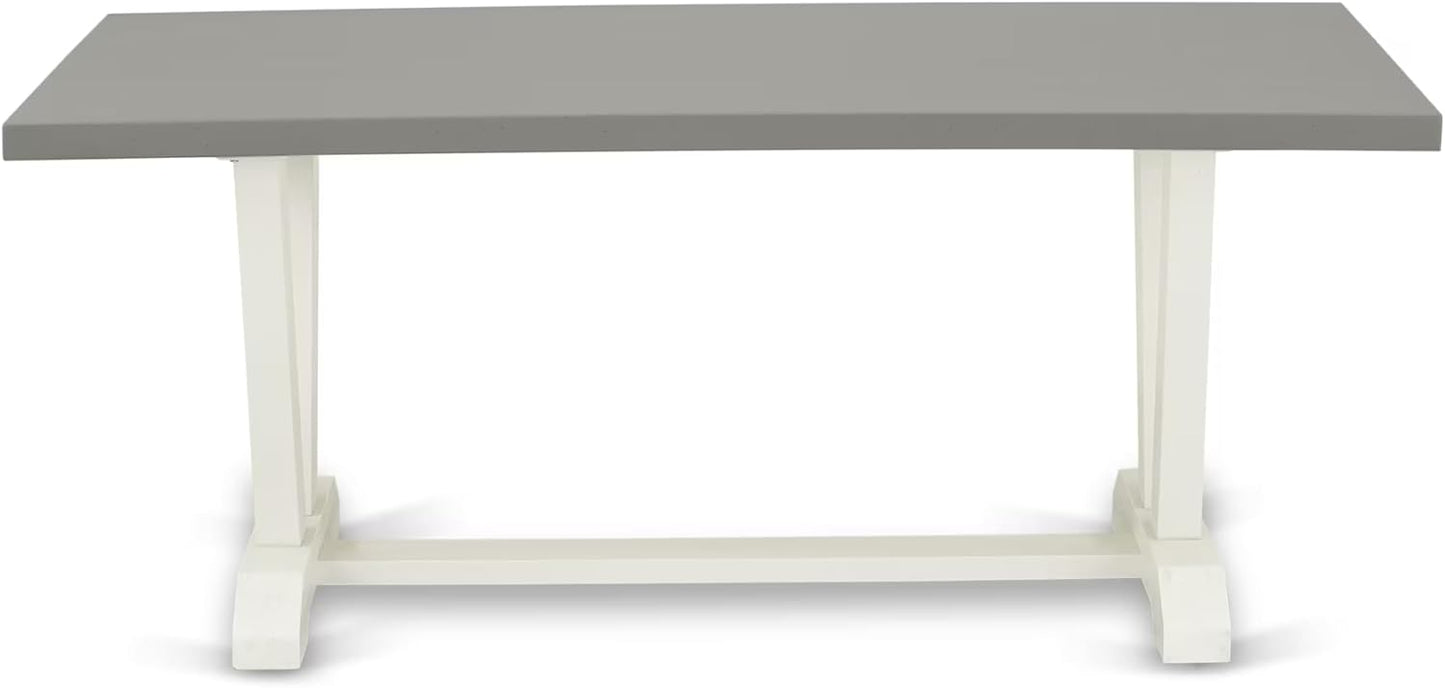 East West Furniture V097VE005-7 7 Piece Modern Dining Table Set Consist of a Rectangle Wooden Table with V-Legs and 6 Grey Linen Fabric Parson Dining Chairs, 40x72 Inch, Multi-Color