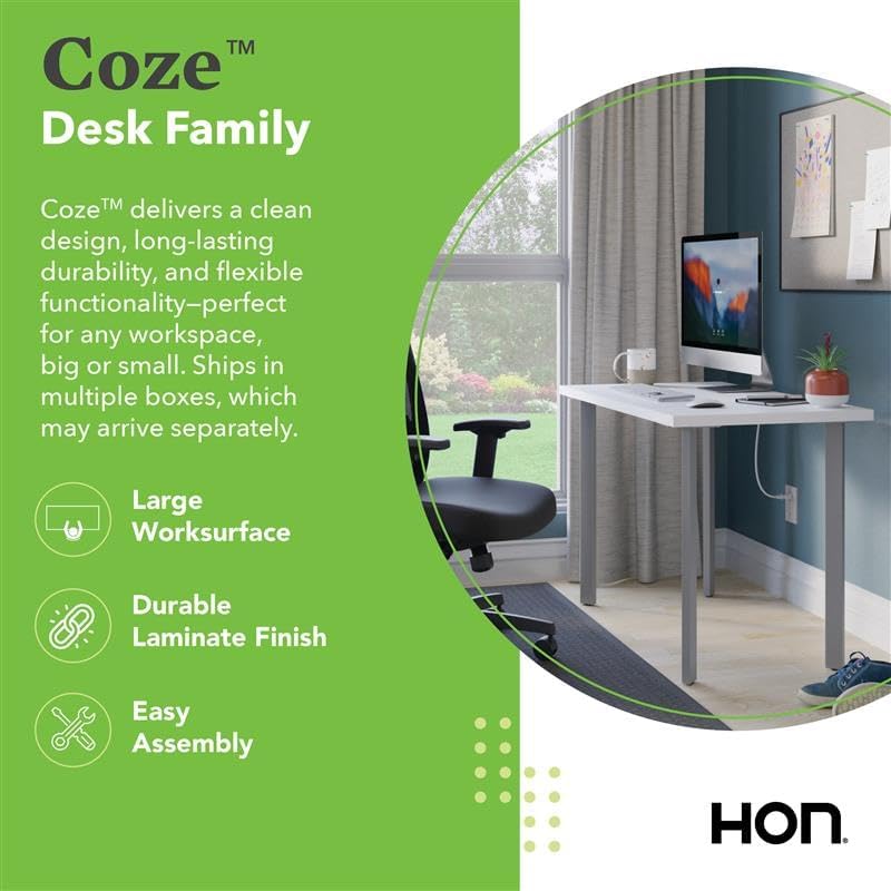 HON Coze Home Office Desks, Sturdy Table Computer Desk, 54", White Top, White Base