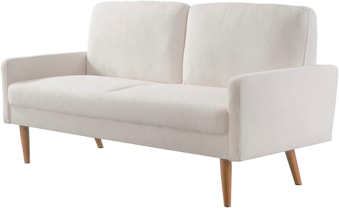 Kent Velvet Sofa, European Style with Sleek Design, Modern & Vintage Flair, Upholstered 3 Seater Couch, Chic Living Room Furniture Seating for Home, Apartment or Office, Ivory