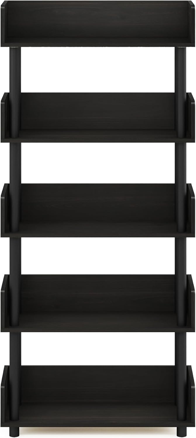 Furinno Turn-N-Tube 5-Tier Multipurposes Display Rack, Open Shelf Rack/Storage with Back & Side Panel, Espresso