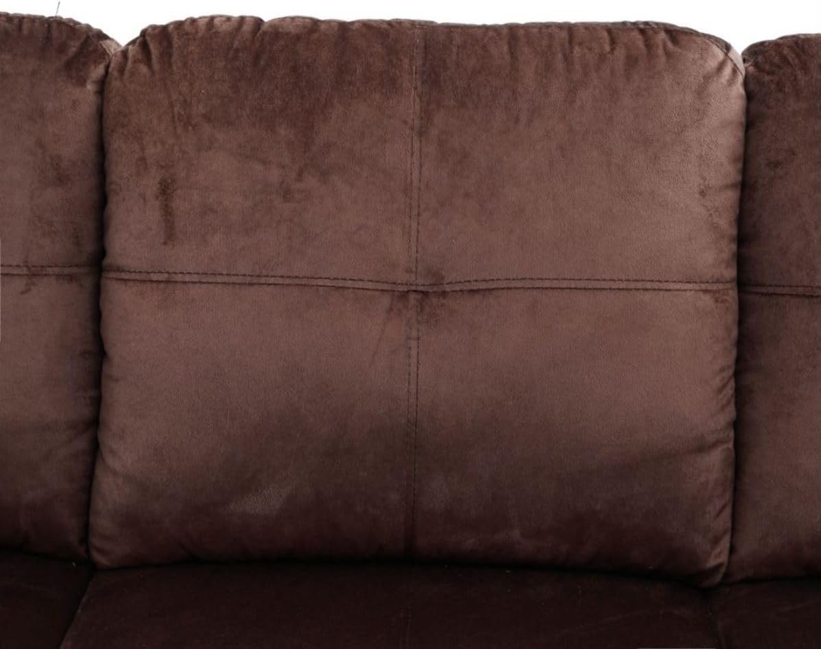 Chocolate L-Shaped 3-Piece Flannel Sofa with Storage Ottoman Set, Sectional Couch Sofa Set for Living Room, Office, Small Space