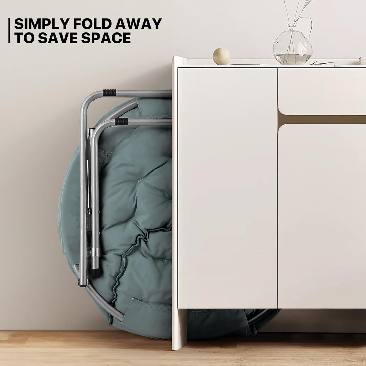 MoNiBloom Round Folding Saucer Chair for Bedroom Living Room Dorm Foldable Metal Frame Comfy Soft Lounge Lazy Cozy Moon Chair for Teens (Teal)