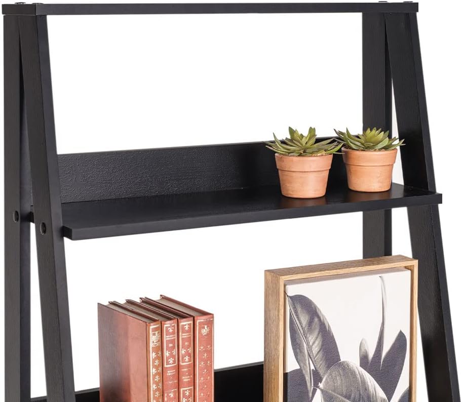 Madesa Modern 5-Tier Ladder Shelf Pantry Storage Space 24 Inch Wooden Free Standing Bookshelf Utility Shelves for Home Office Study Room and Kitchen - Black
