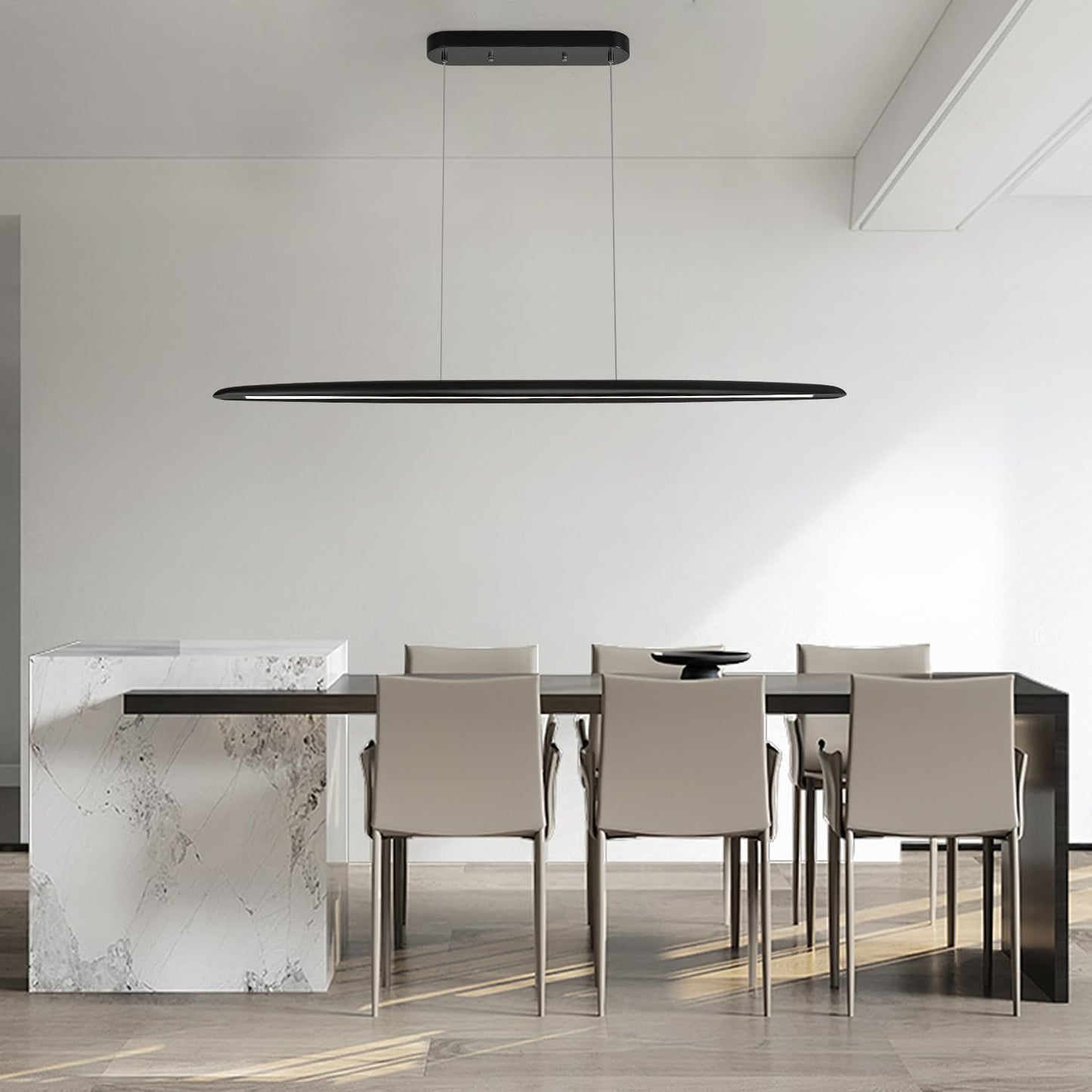 59inch Integrated Led Pendant Light 40w Dimmable Wood Black Linear Pendant Lighting Led Modern Island Light with Black Finish for Living Room Dining Room Billiard & Pool Lights