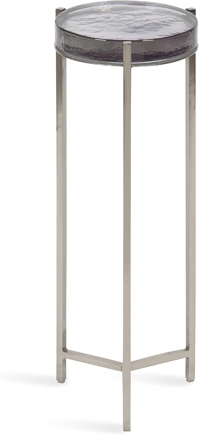 Kate and Laurel Aguilar Modern Drink Table, 9 x 9 x 23, Silver with Tinted Glass, Detailed Glass Accent Table for Small Spaces