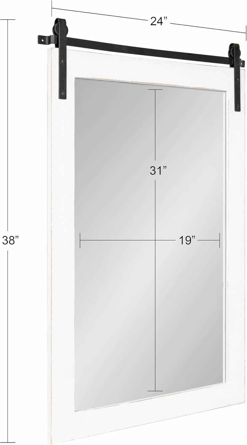 Kate and Laurel Cates Farmhouse Wood Framed Wall Mirror, 24 x 38, White, Barn Door-Inspired Rustic Mirrors for Wall