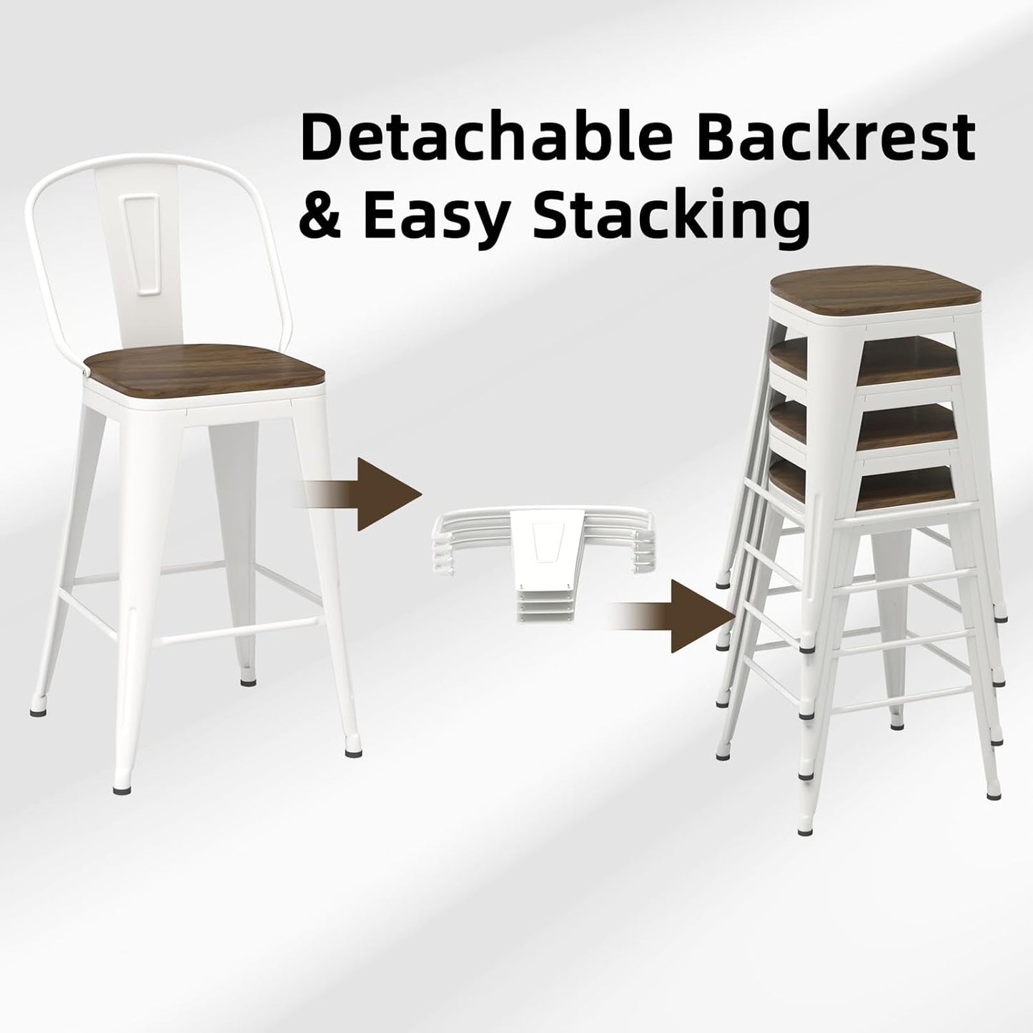 30” Swivel Bar Stools Set of 4, Counter Height Bar Stools Wooden Seat, Metal Industrial Bar Chairs with High Back for Kitchen Island (White)