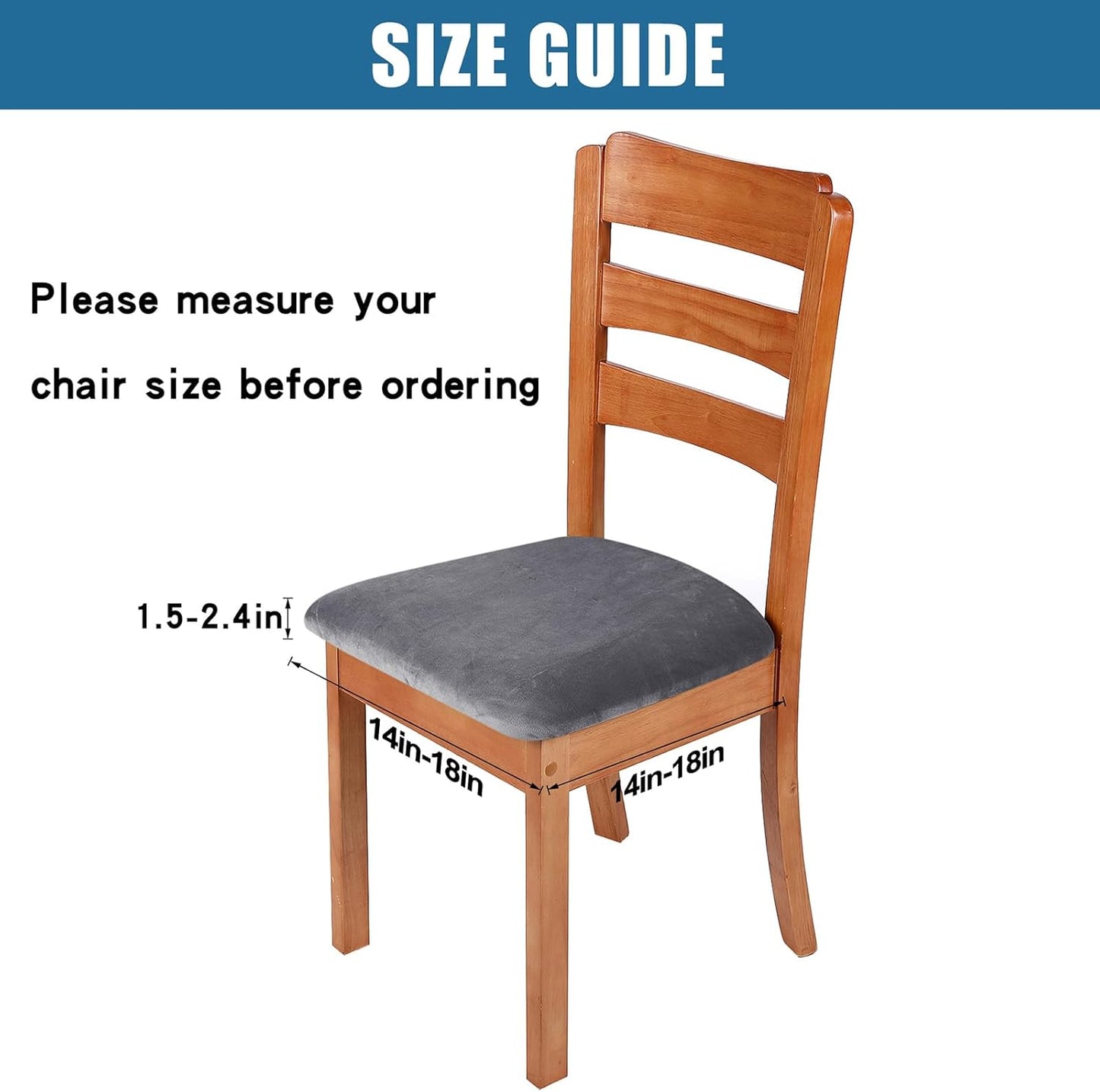 Smiry Velvet Seat Covers for Dining Room Chair Set of 4, Stretch Fit Removable Washable Chair Seat Cushion Protector Slipcovers with Ties, Grey